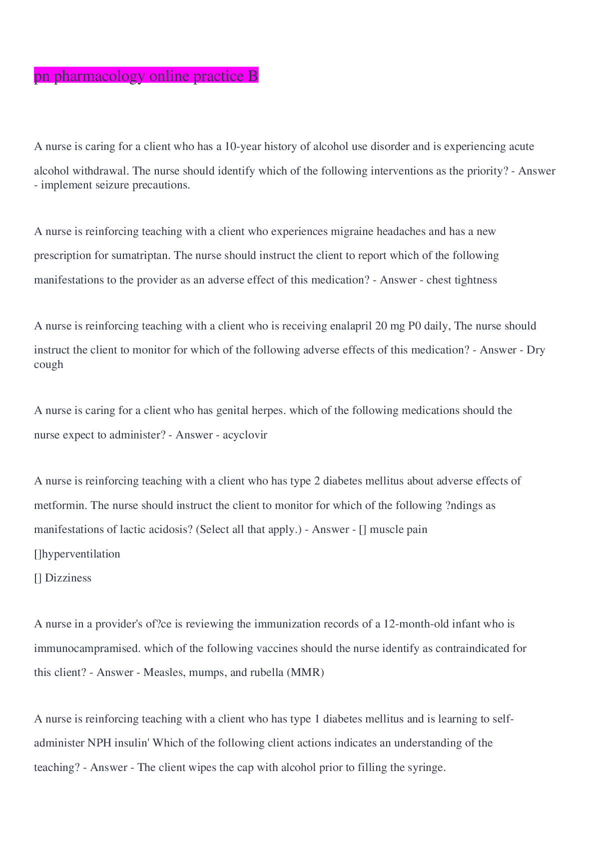 Preview image of pn pharmacology online practice  B document